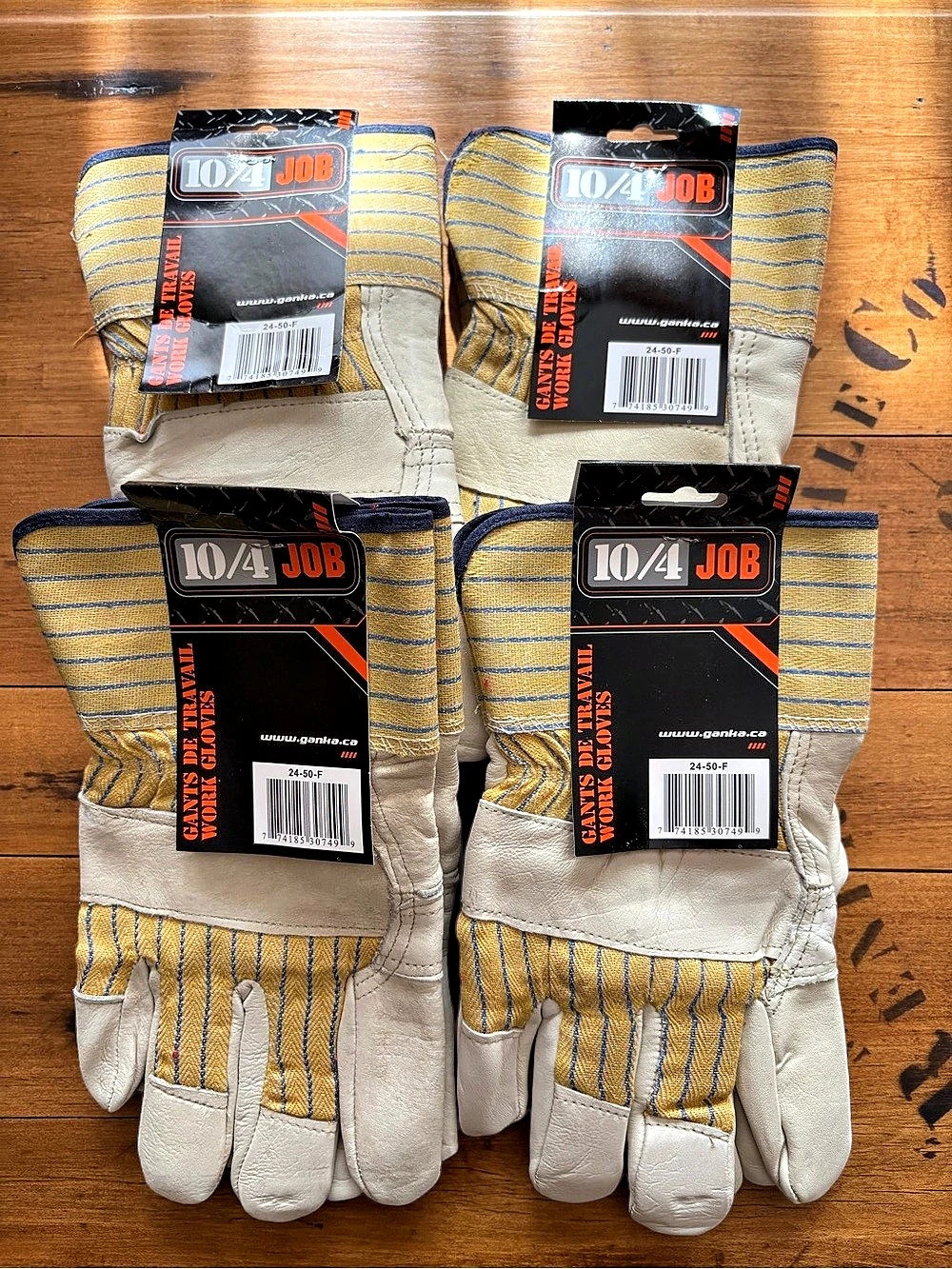 Ganka 10/4 Job Gloves Striped Work in Yellow & Cream Size Large NWT